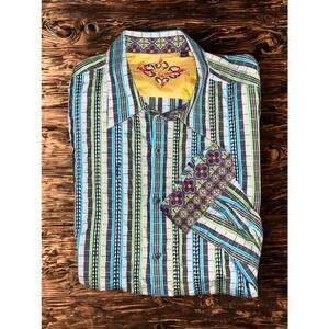Robert Graham Textured Shirt 3XL Striped Geometric Flip Cuff Button EUC